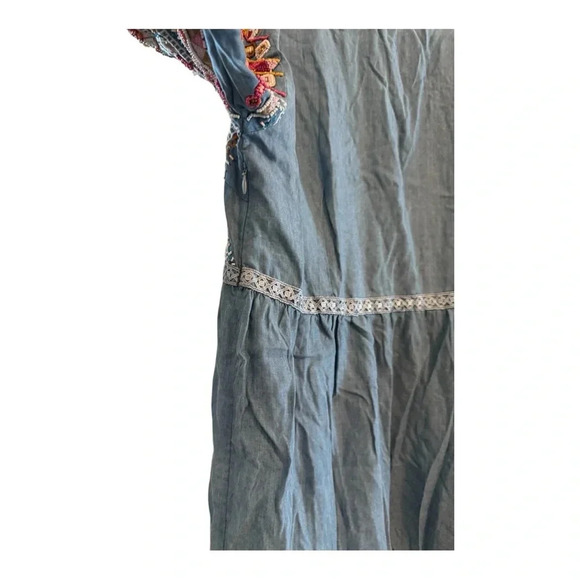 Boston Proper Beaded Long Sleeve Chambray Ruffle Hem Mini Dress Size 12 - Picture 5 of 12